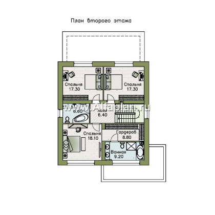 «Коронадо» - проект дома, 2 этажа, с террасой и плоской крышей, мастер спальня, в стиле хай-тек - превью план дома