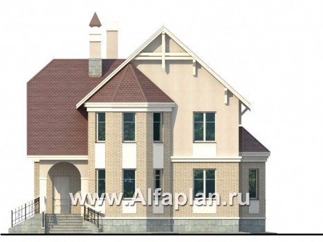 «Успех» - проект двухэтажного дома,  планировка 4 спальни, с верандой и с эркером - превью фасада дома