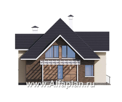 «Альтаир» - проект дома с мансардой, из кирпича или газобетона, фасад из штукатурки, с террасой и с гаражом, современный стиль - превью фасада дома