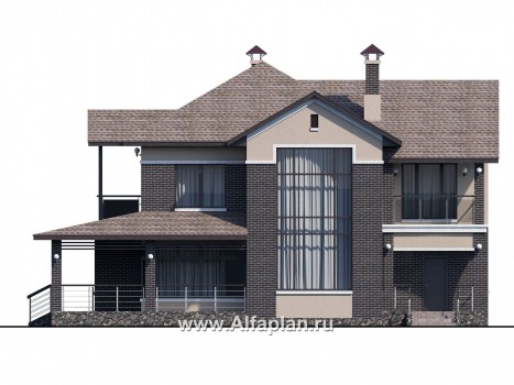 «Голицын» — проект двухэтажного дома из газобетона, с двусветной гостиной, с сауной и с террасой - превью фасада дома