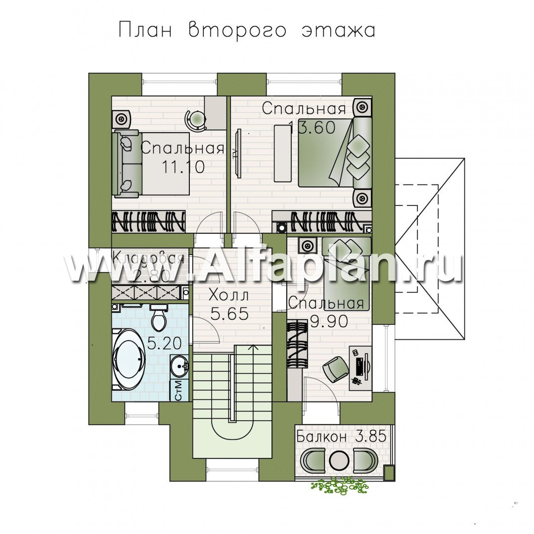 Проекты домов Альфаплан - "Рациональ" - Компактный коттедж для узкого участка - изображение плана проекта №2
