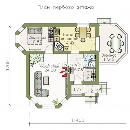 Проекты домов Альфаплан - «Душечка» - удобный дом для жизни и отдыха - превью плана проекта №1