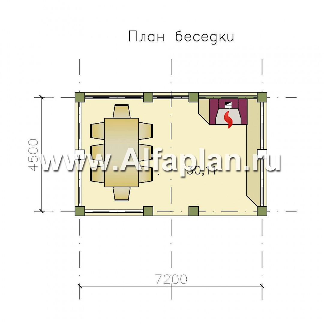 Проекты домов Альфаплан - Беседка-павильон с камином - план проекта №1