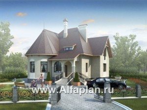 «Авалон» - проект двухэтажного дома с полукруглым эркером, с террасой, с башней в стиле замка