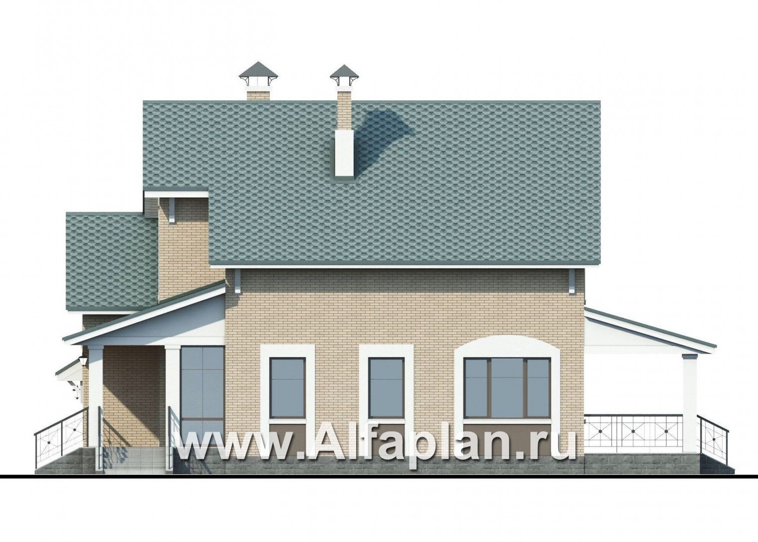 Проекты домов Альфаплан - «Белая ночь» - дом для большой семьи (4 спальни) - изображение фасада №2