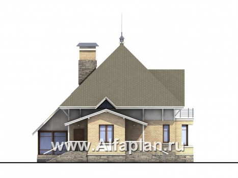 «Петит» - проект дома с мансардой, планировка с эркером и террасой, с пирамидальной кровлей - превью фасада дома