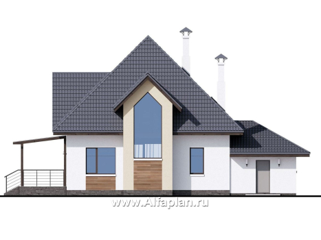«Альтаир» - красивый проект дома с мансардой, из кирпича или газобетона, с террасой и с гаражом, современный стиль - превью фасада дома
