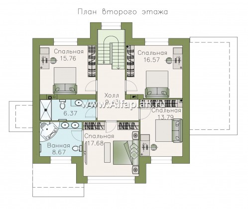 «Клипер» - проект дома с мансардой, планировка 5 спален, двускатная крыша в стиле шале - превью план дома