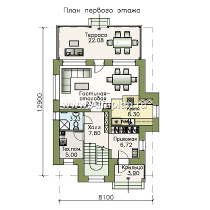 «Рациональ» - проект двухэтажного дома, планировка 3 спальни, с балконом - превью план дома