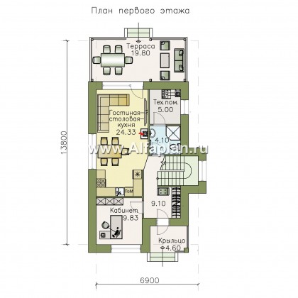 «Арс» - проект двухэтажного дома с мансардой, с террасой, в современном стиле для узкого участка - превью план дома