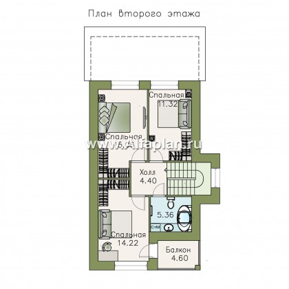 «Арс» - проект двухэтажного дома с мансардой, с террасой, в современном стиле для узкого участка - превью план дома