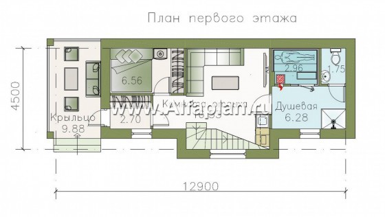 Проект бани, с двумя спальнями - превью план дома