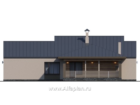 «Аркада» - проект одноэтажного дома, современный стиль, барнхаус, с фальцевой кровлей - превью фасада дома