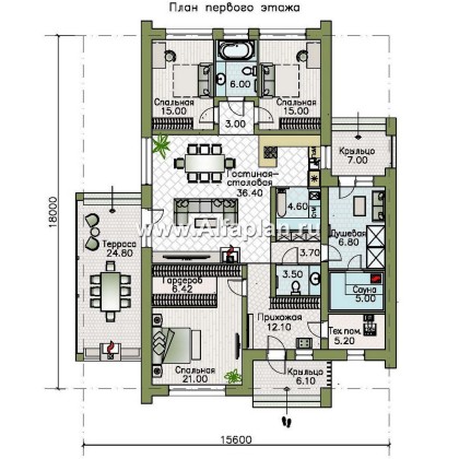 «Аркада» - проект одноэтажного дома, современный стиль, барнхаус, с фальцевой кровлей - превью план дома