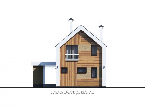 «Барн» - проект дома с мансардой, современный стиль барнхаус, с сауной, с террасой к дому - превью фасада дома