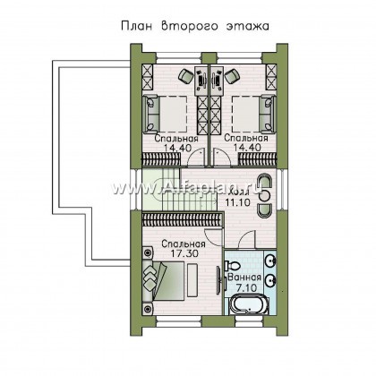«Барн» - проект дома с мансардой, современный стиль барнхаус, с сауной, с террасой к дому - превью план дома
