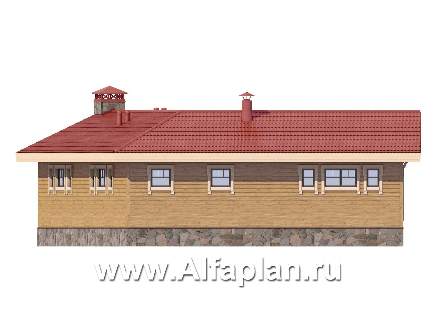 Проект бани из бруса, с террасой и с купелью, с диагональным решением - фасад дома