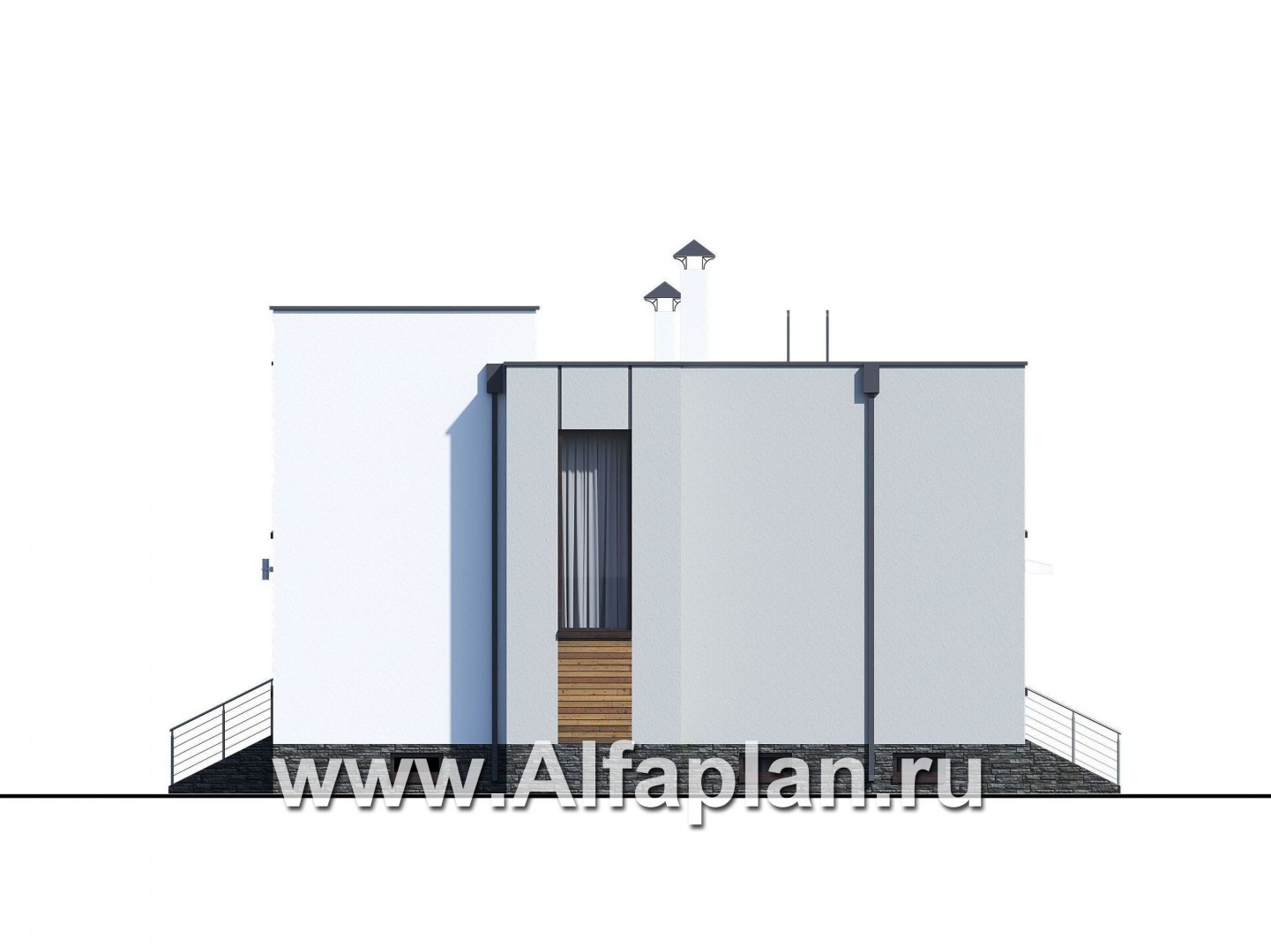 Проекты домов Альфаплан - «Престиж» - проект удобного и просторного дома с плоской кровлей, и с цокольным этажом - изображение фасада №4