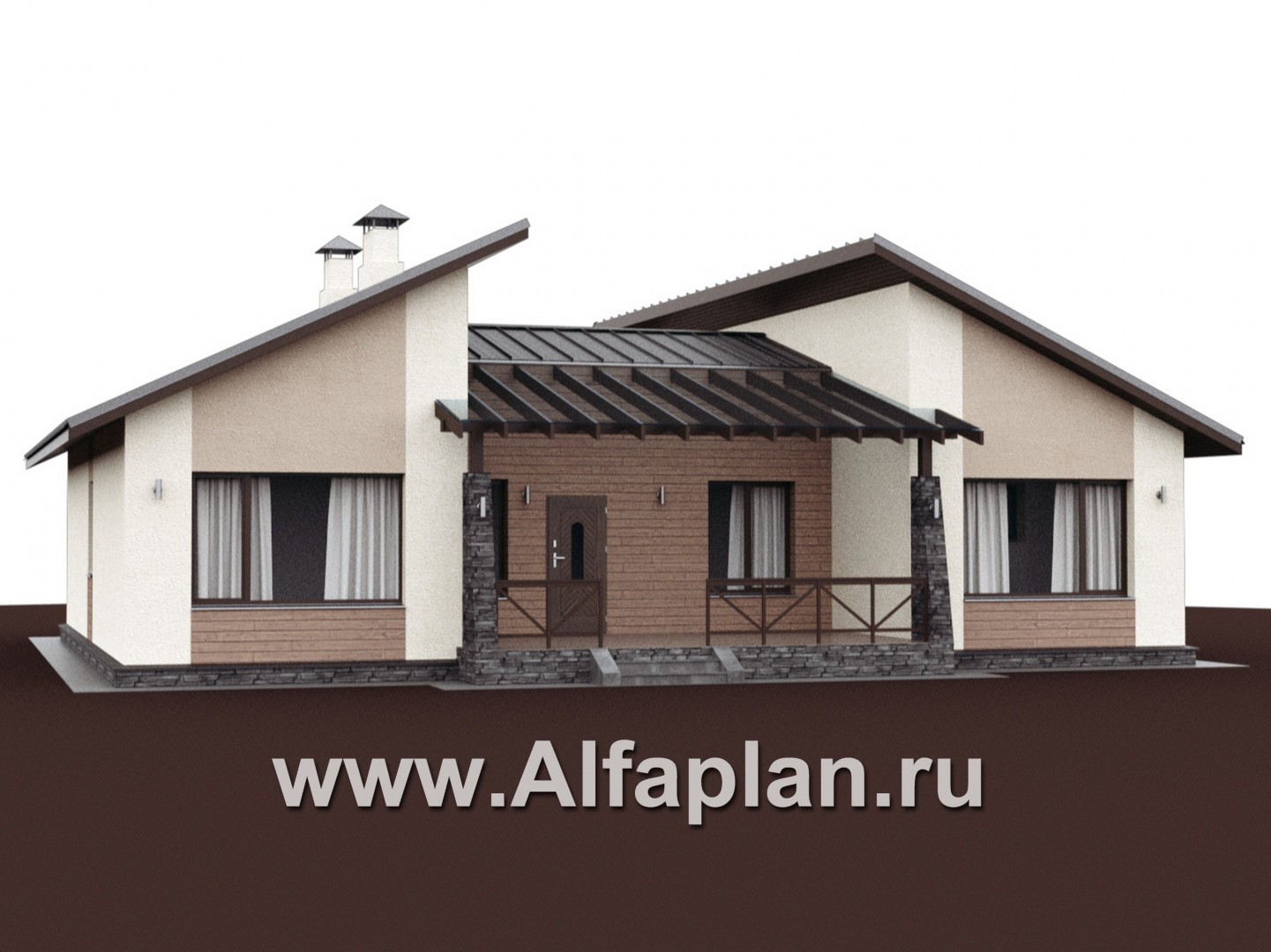 Проекты домов Альфаплан - «Стрельна» - одноэтажный дом с четырьмя комнатами и террасой - дополнительное изображение №1