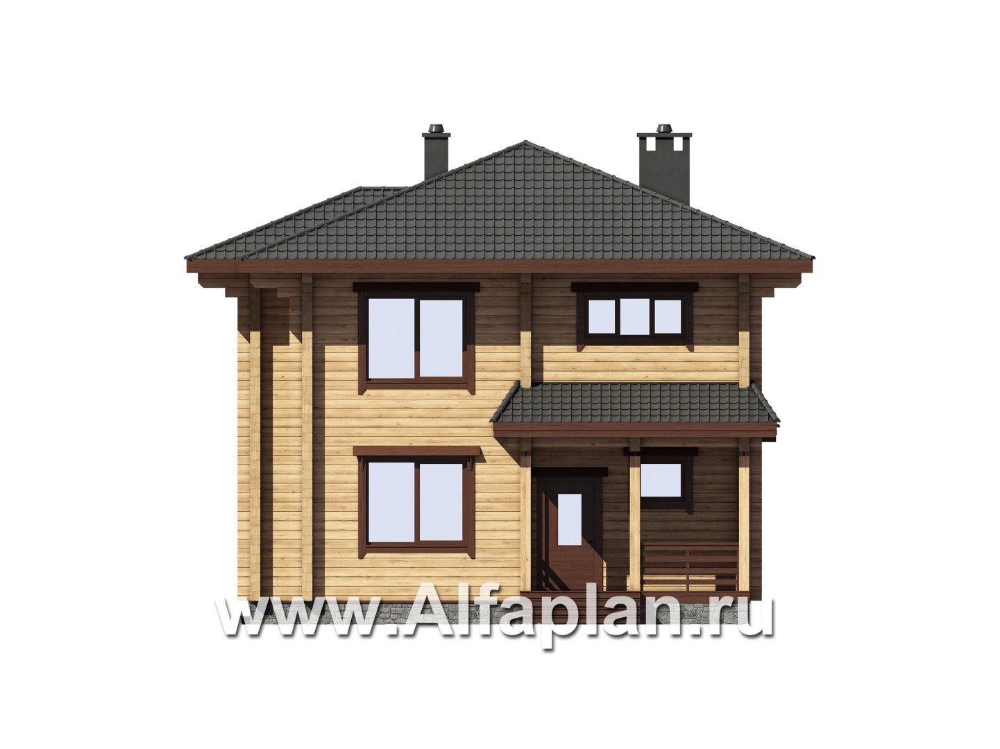 Проекты домов Альфаплан - Проект двухэтажного дома из клееного бруса - изображение фасада №1