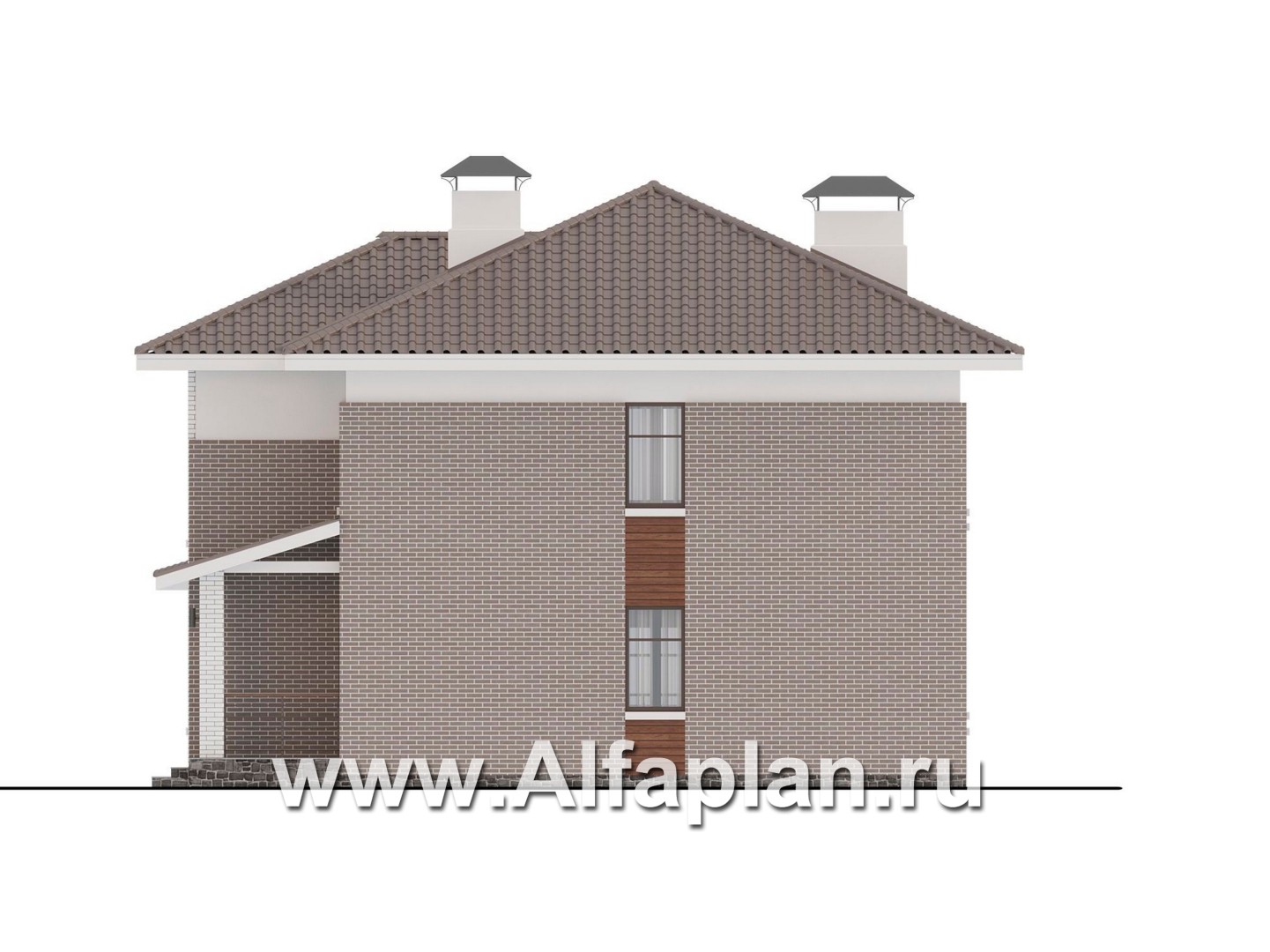 Проекты домов Альфаплан - Проект двухэтажного дома с лестницей в гостиной - изображение фасада №2