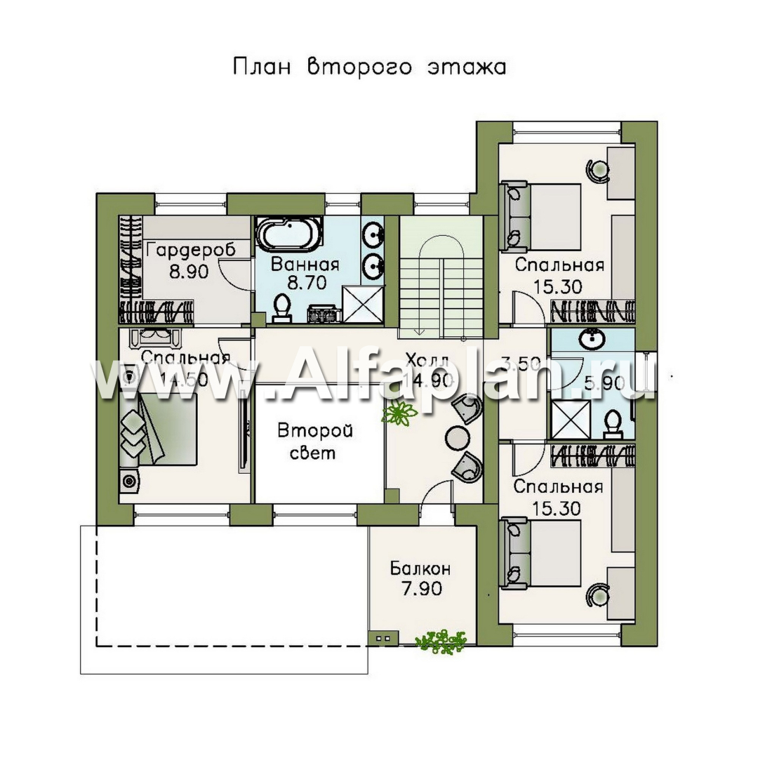 Проекты домов Альфаплан - «Ренуар» - изящный коттедж с двумя комнатами на первом этаже и вторым светом - изображение плана проекта №2