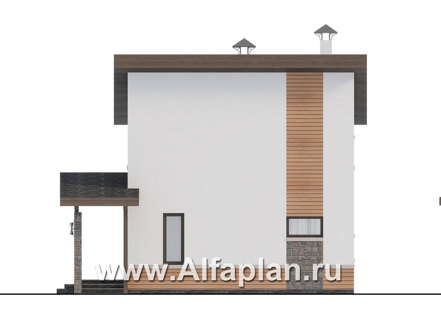 Проекты домов Альфаплан - "Джекпот" - проект каркасного дома с односкатной кровлей, строить быстро, жить - комфортно - изображение фасада №3