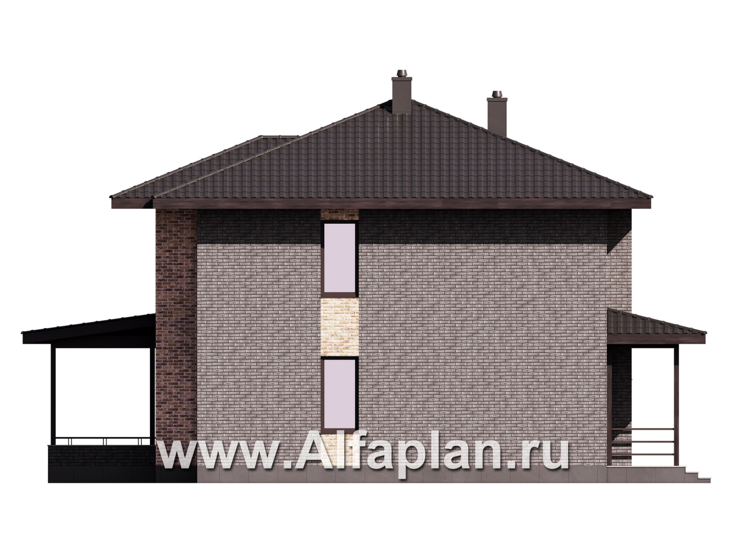 Проект двухэтажного дома, с кабинетом на 1 эт и с террасой, в современном стиле - фасад дома