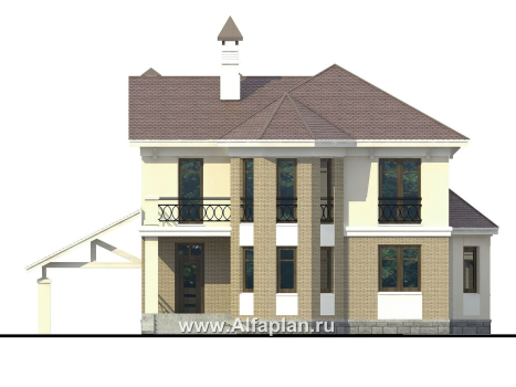 Проекты домов Альфаплан - «Классика»- двухэтажный особняк с эркером и навесом для машины - превью фасада №1