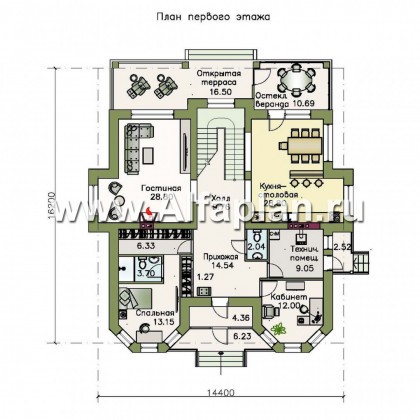 «Рюрик» - проект двухэтажного дома с биллиардной в мансарде, с эркером, две жилых комнаты на 1 эт, коттедж в стиле замка - превью план дома