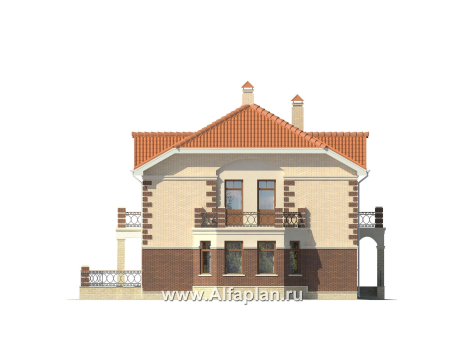 Проект двухэтажного дома, с эркером и с террасой, в историческом стиле - превью фасада дома