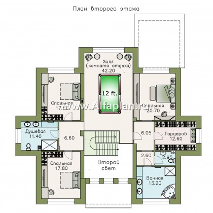 «Двина» - проект двухэтажного дома, особняк с двусветым холлом и с биллиардной, с террасой - превью план дома