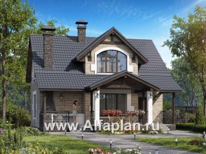 Проекты домов Альфаплан - "Отдых" - проект дома для дачи с мансардой и большой террасой - превью основного изображения