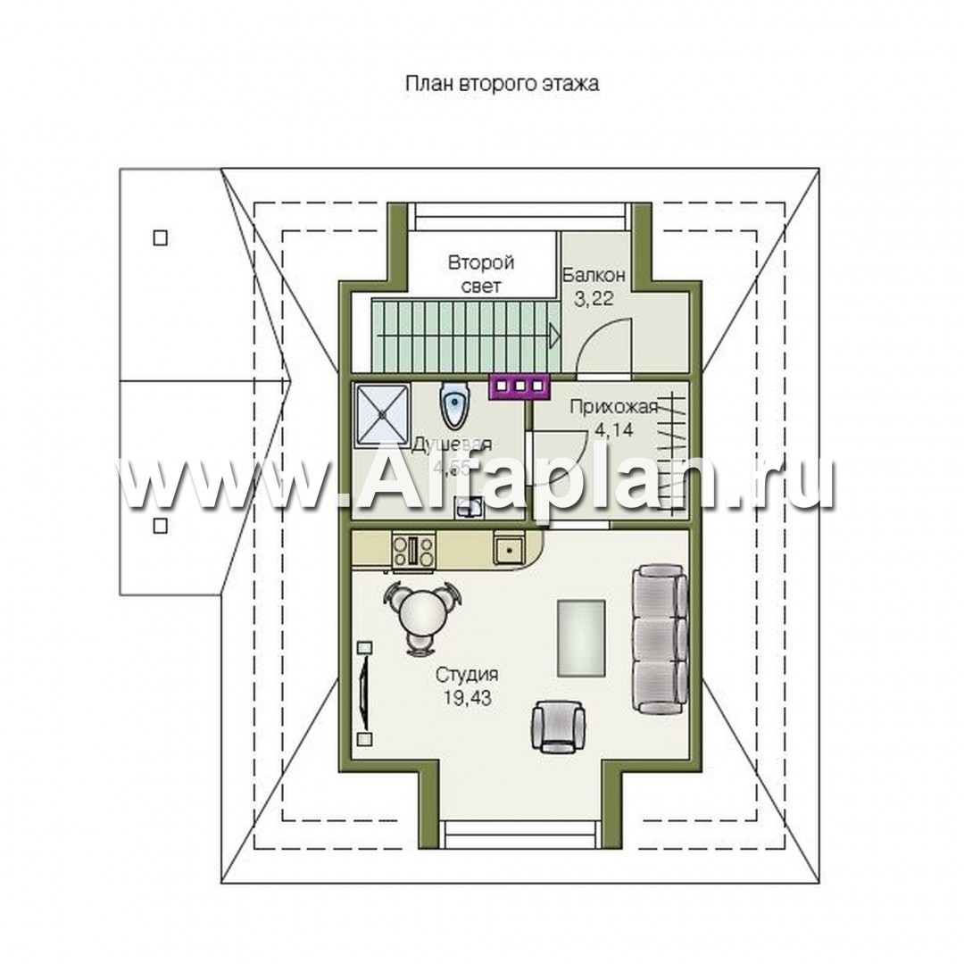 Проекты домов Альфаплан - Дом для отдыха с навесом для машин - план проекта №2