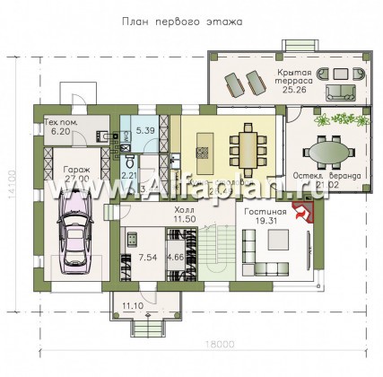 «Рассвет»- проект двухэтажного дома с террасой, мастер спальня, с гаражом, в современном стиле - превью план дома