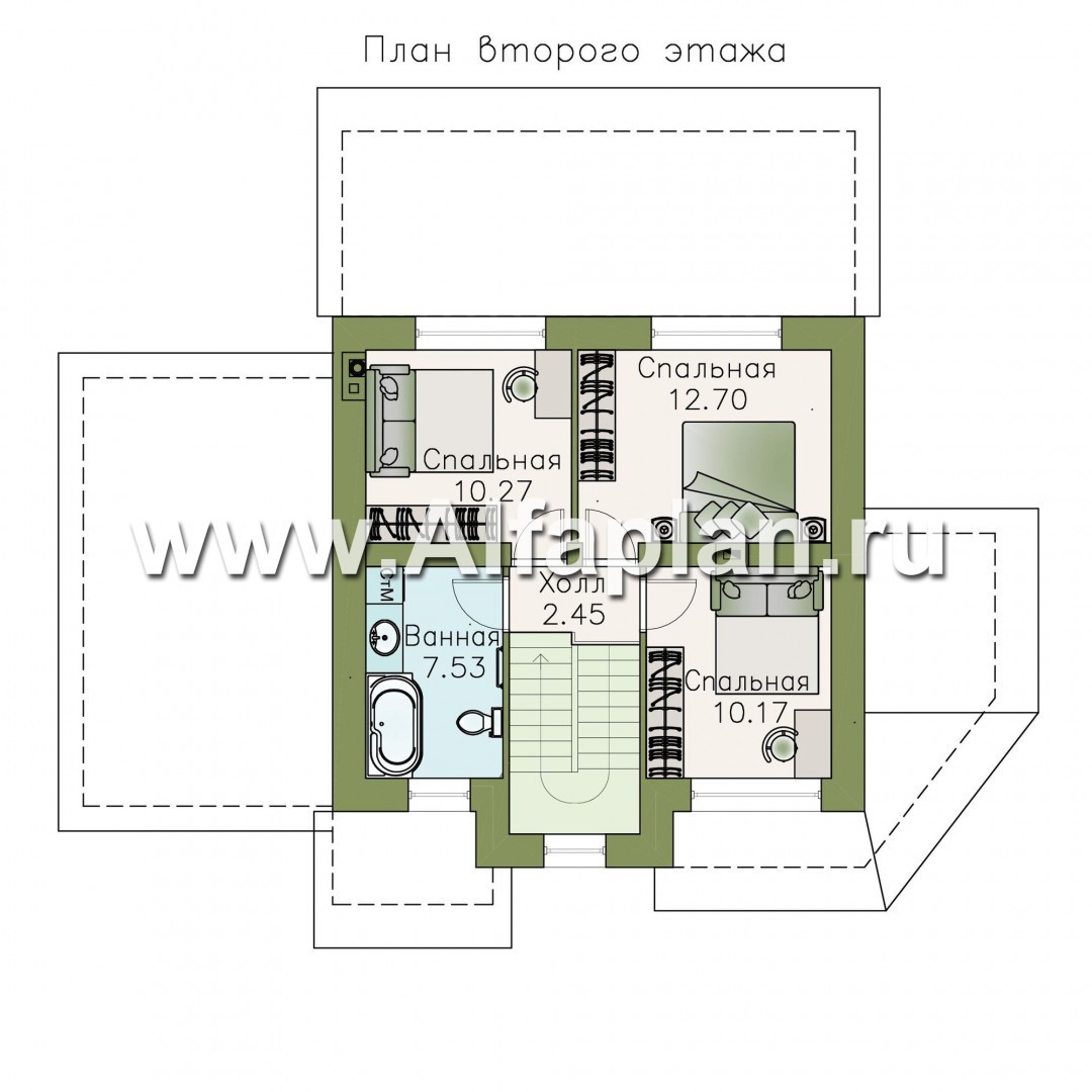Проекты домов Альфаплан - «Сердцеед» - оригинальный и компактный коттедж с гаражом-навесом - изображение плана проекта №2