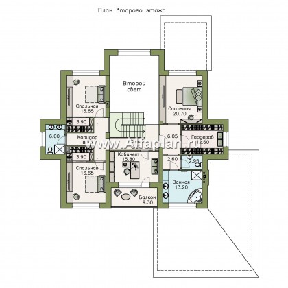 «Дунай» — проект двухэтажного дома, вилла с двусветной гостиной, с гаражом на 2 авто - превью план дома