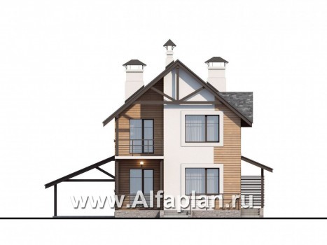 «Гольфстрим» - проект дома с мансардой в скандинавском стиле, с террасой и навесом на 1 авто, для узкого участка - превью фасада дома
