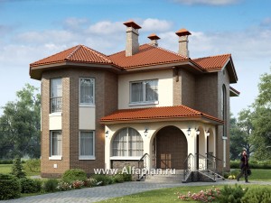 «Митридат» - проект двухэтажного дома, с эркером и с террасой, планировка с кабинетом на 1 эт, в русском стиле