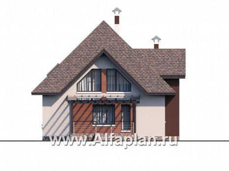 «Орион» - красивый проект дома с мансардой, из кирпича или газобетона, с террасой, современный стиль - превью фасада дома