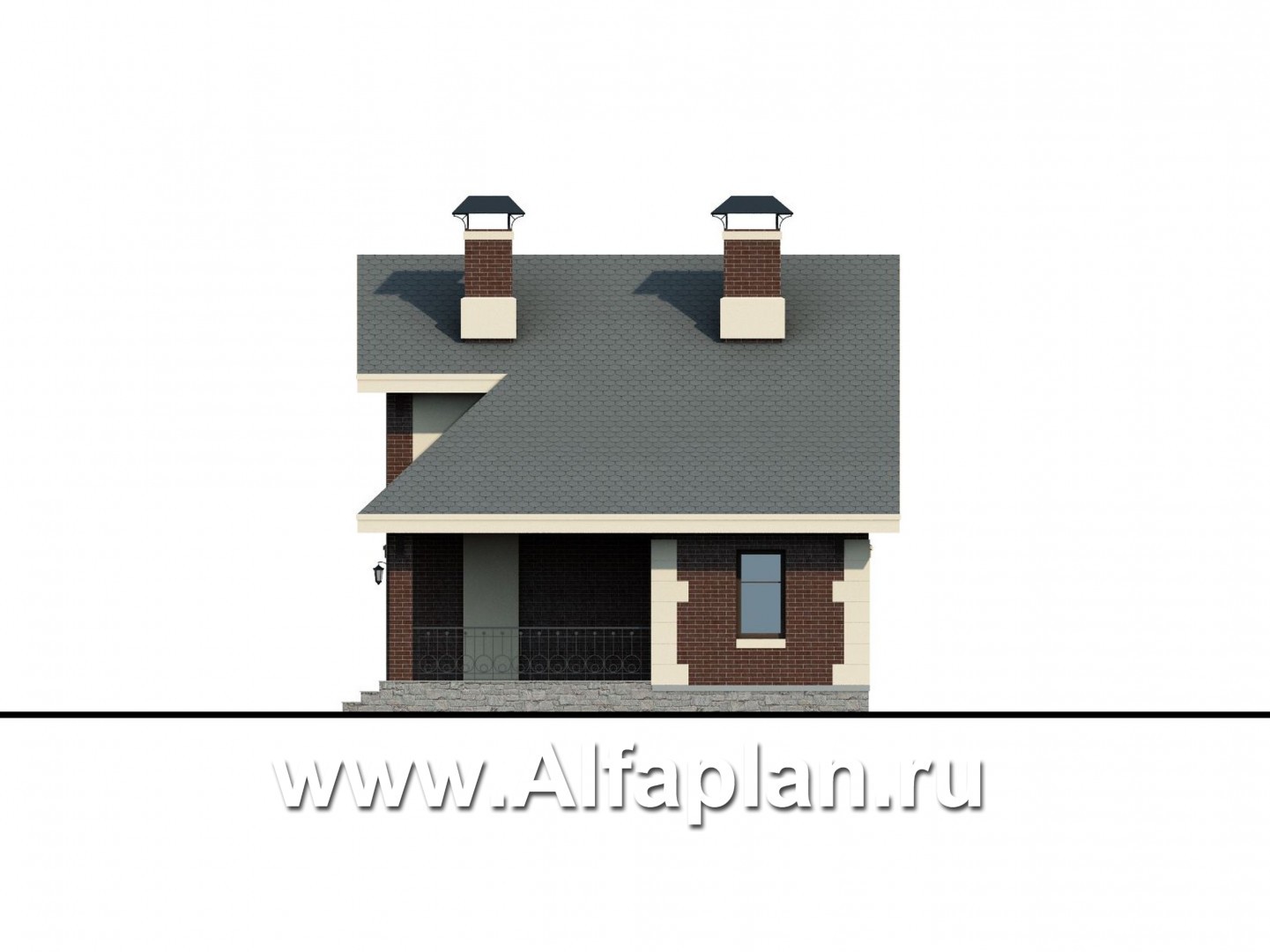 Проекты домов Альфаплан - Сауна с гостевой квартирой в мансарде и навесом на два автомобиля - изображение фасада №2
