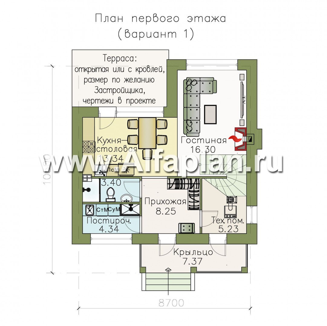 Проекты домов Альфаплан - Двухэтажный дом из кирпича «Панорама» - план проекта №1
