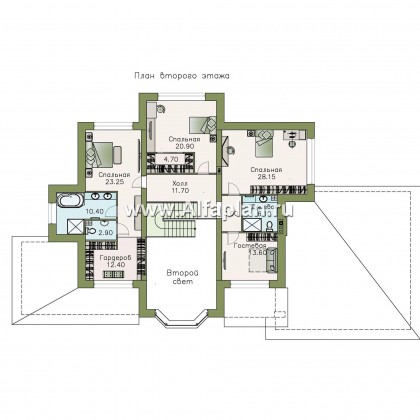 «Сена» —проект двухэтажного дома, особняк с эркером в двусветной столовой, с террасой и сауной - превью план дома