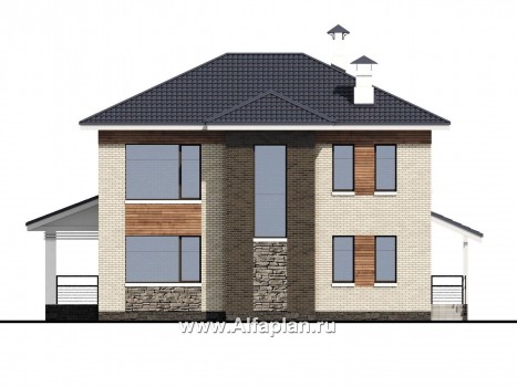 Проекты домов Альфаплан - «Светлая полоса» - современный двухэтажный коттедж с верандой - превью фасада №4