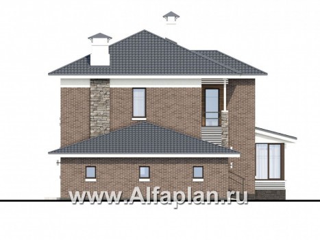 Проекты домов Альфаплан - «Летний вечер» - современный двухэтажный коттедж с гаражом и верандой - превью фасада №3