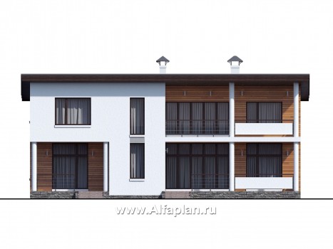 «Сезанн» - современный проект двухэтажного дома с террасой и с балконом, дуплекс,  с односкатной кровлей - превью фасада дома