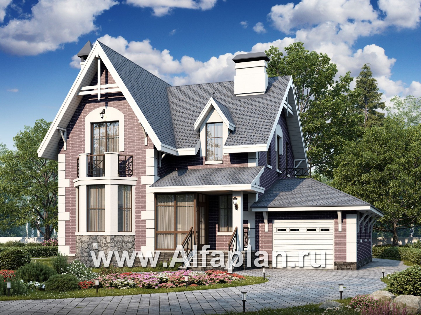 Проекты домов Альфаплан - «Стелла» - компактный дом с гаражом для маленького участка - основное изображение