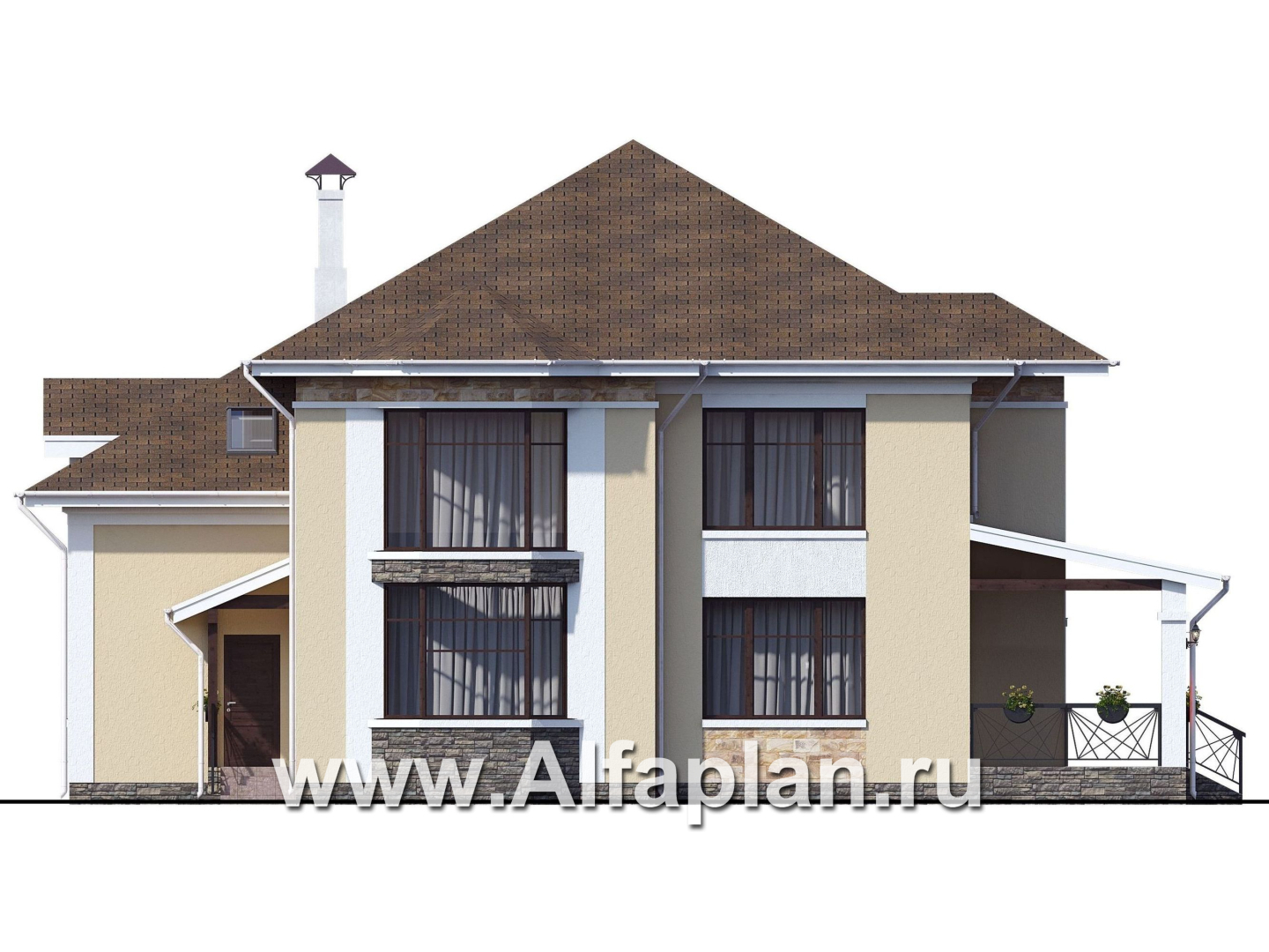 Проекты домов Альфаплан - Особняк с двусветным эркером гостиной - изображение фасада №4