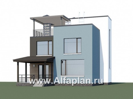 «Сектор счастья» - проект двухэтажного дома с балконом и с террасой, с плоской «зеленой» кровлей, в стиле хай-тек - превью дополнительного изображения №1